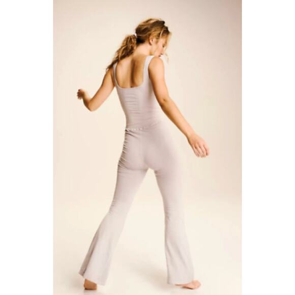 Free People Good Karma Flared Jumpsuit Athleisure Active Stretch Pilates Gray XS - Picture 3 of 11